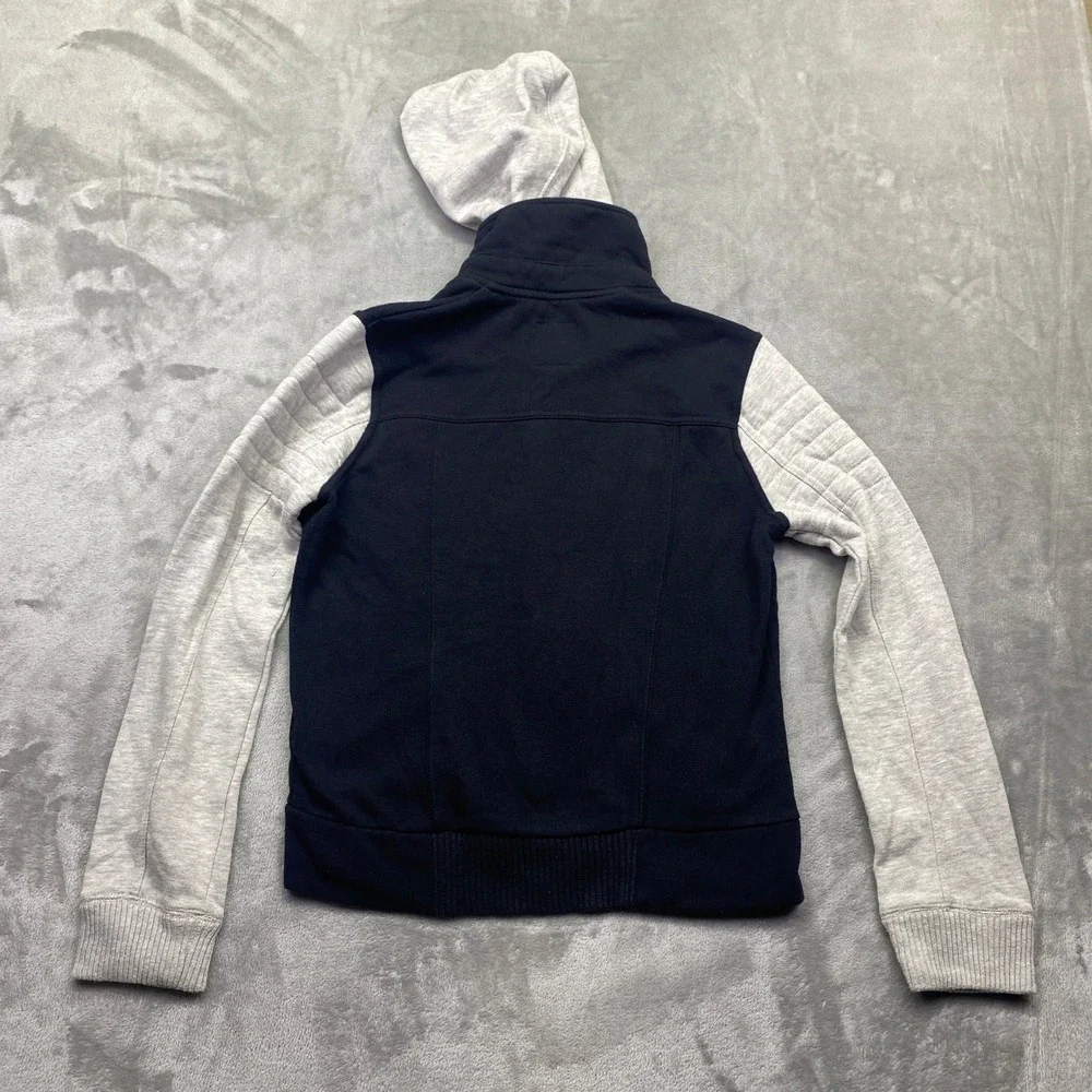 Billabong Two-Toned Hooded Girls Moto Gray Asymmetrical Zip Fleece Jacket Medium